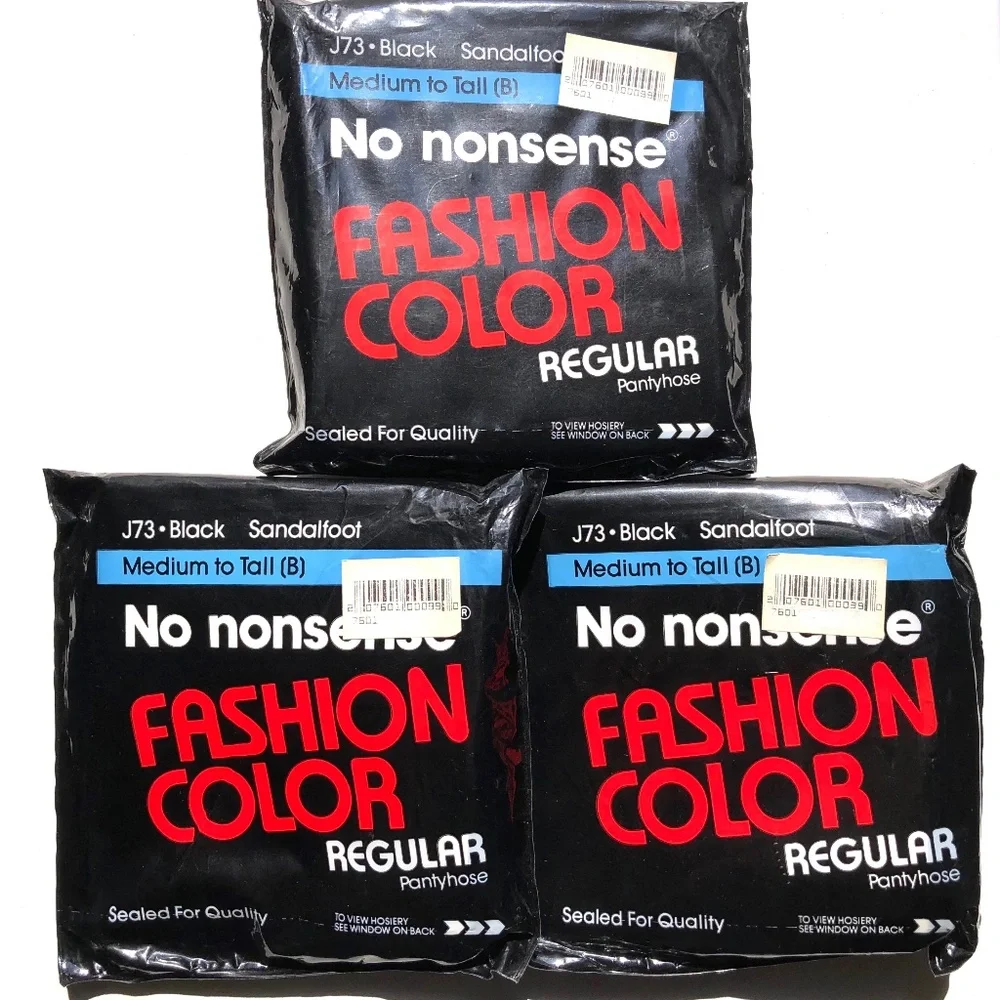 No Nonsense Control Top Pantyhose 3 Pair Black Sandalfoot Size B Medium Tall